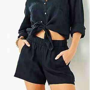 Lilly Pulitzer 4” Lilo Black Linen Shorts - Size XL